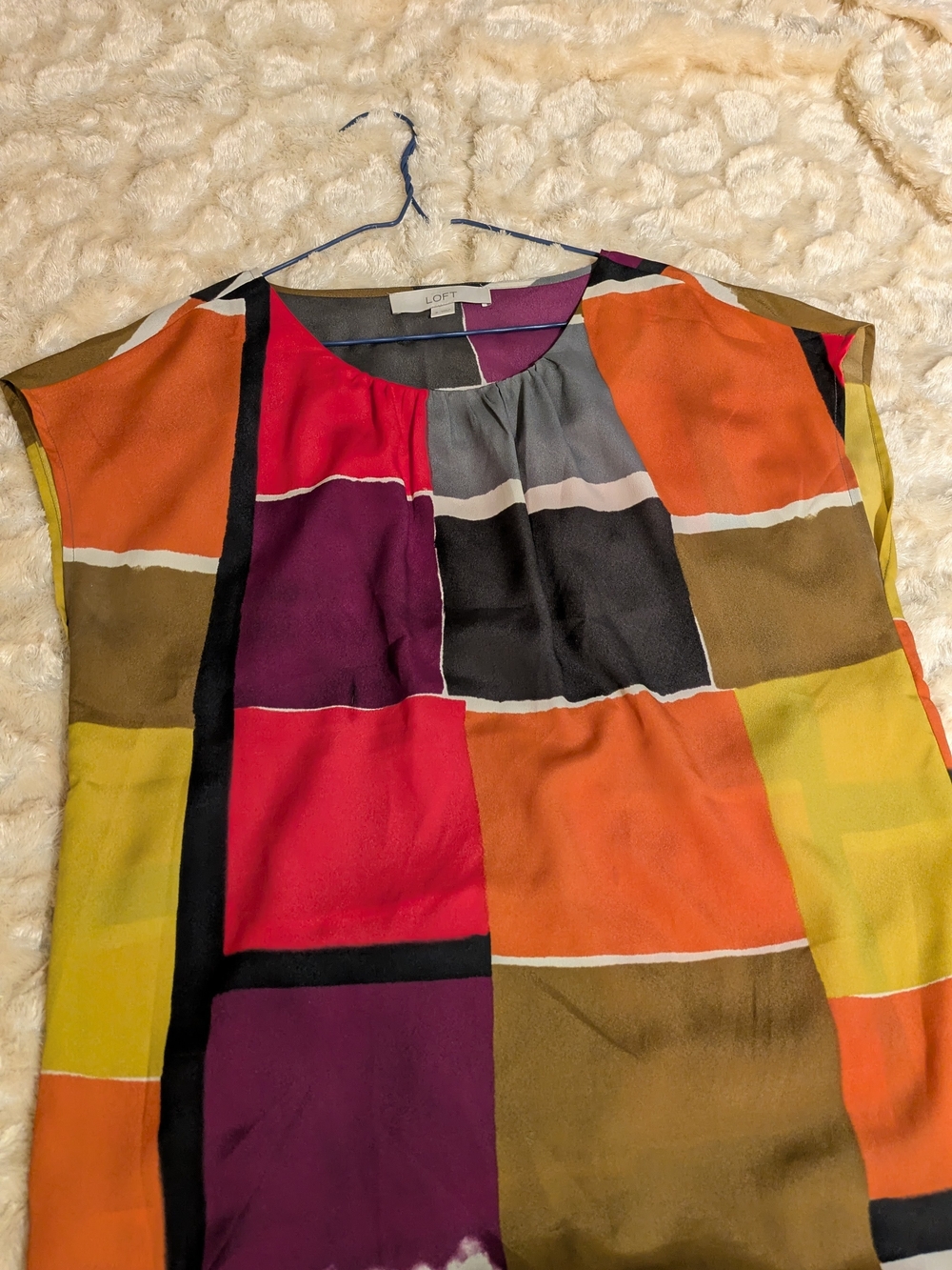 LOFT Colorblock Print Top in Gray, Magenta, Red and Olive